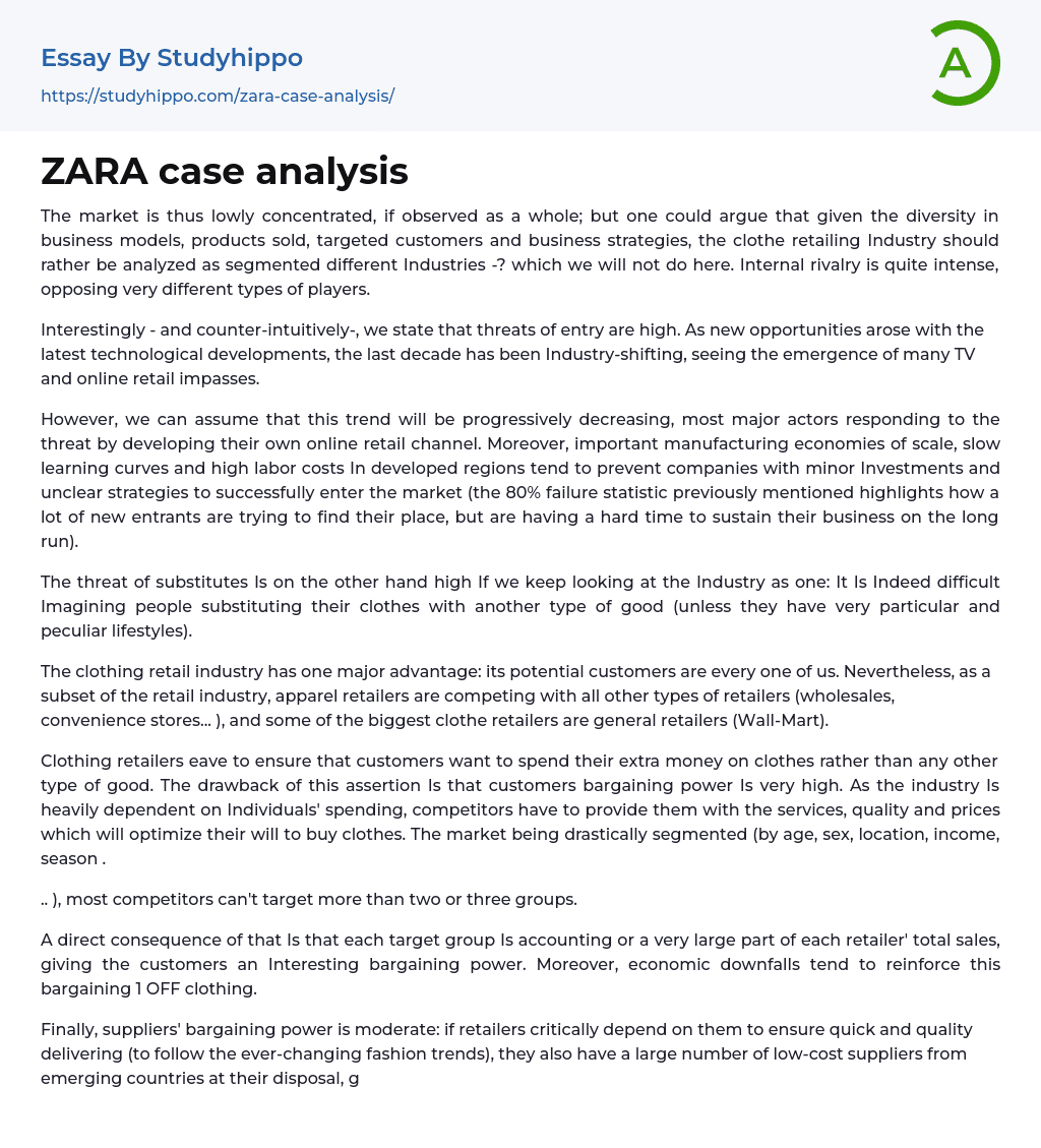 ZARA case analysis Essay Example