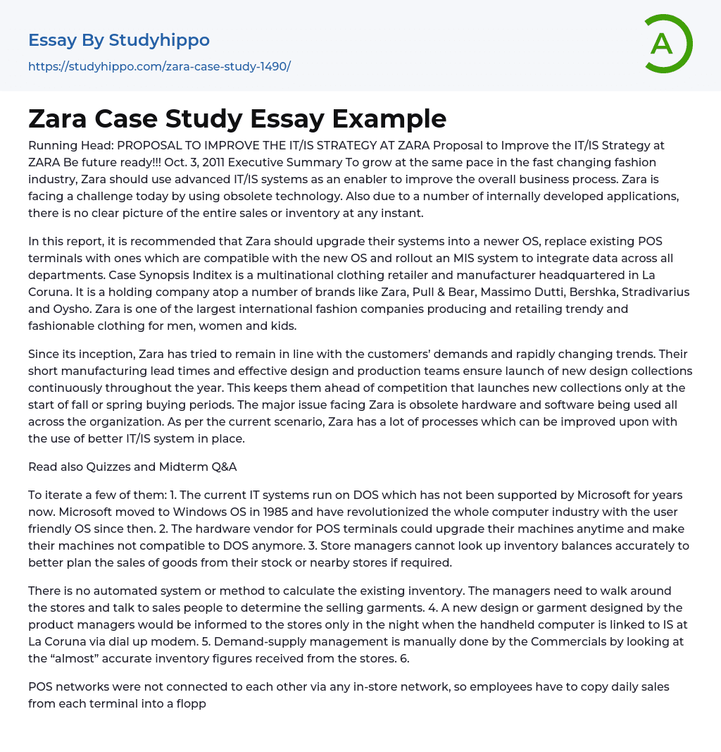 Zara Case Study Essay Example