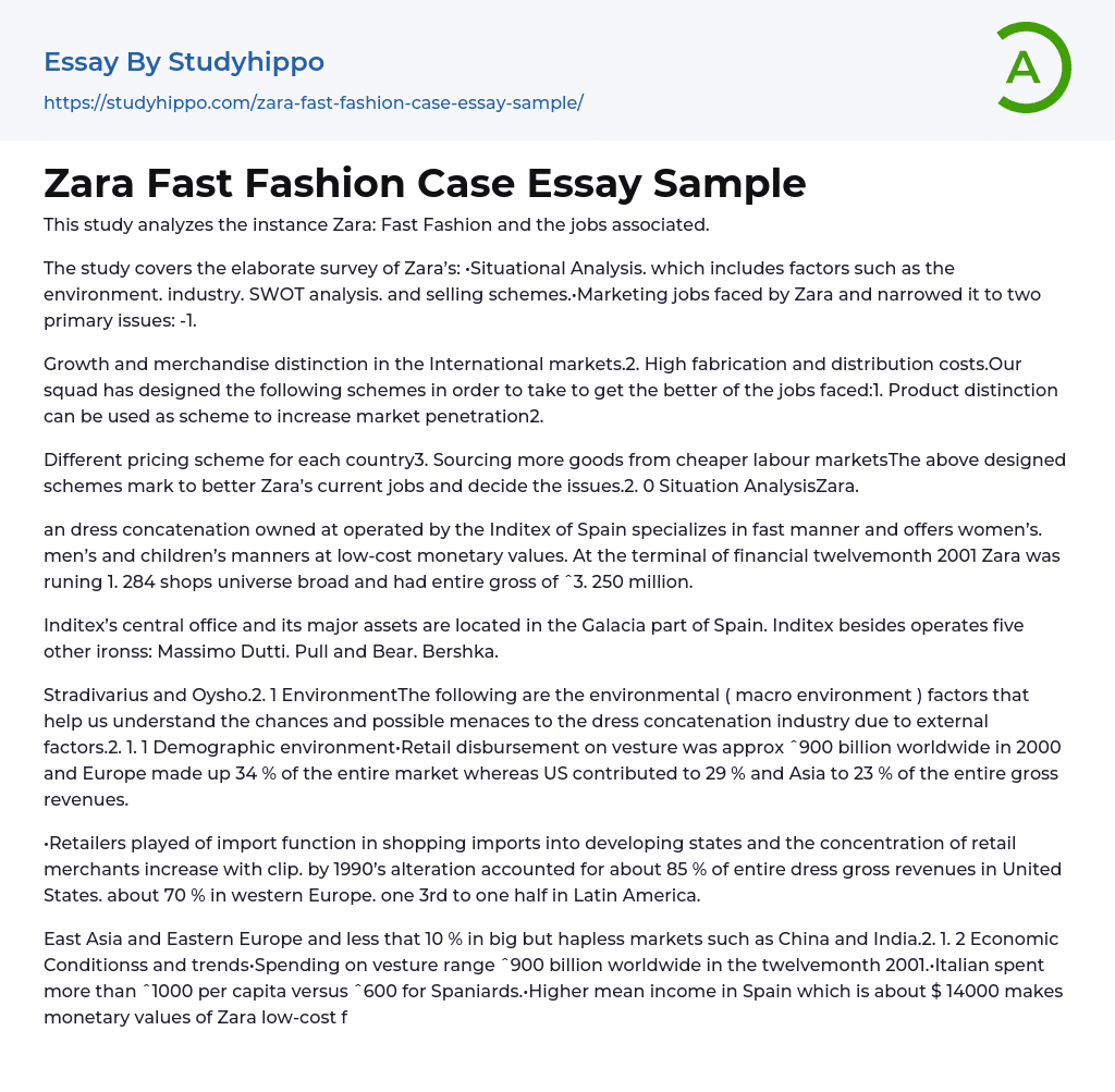 Zara Fast Fashion Case Essay Sample
