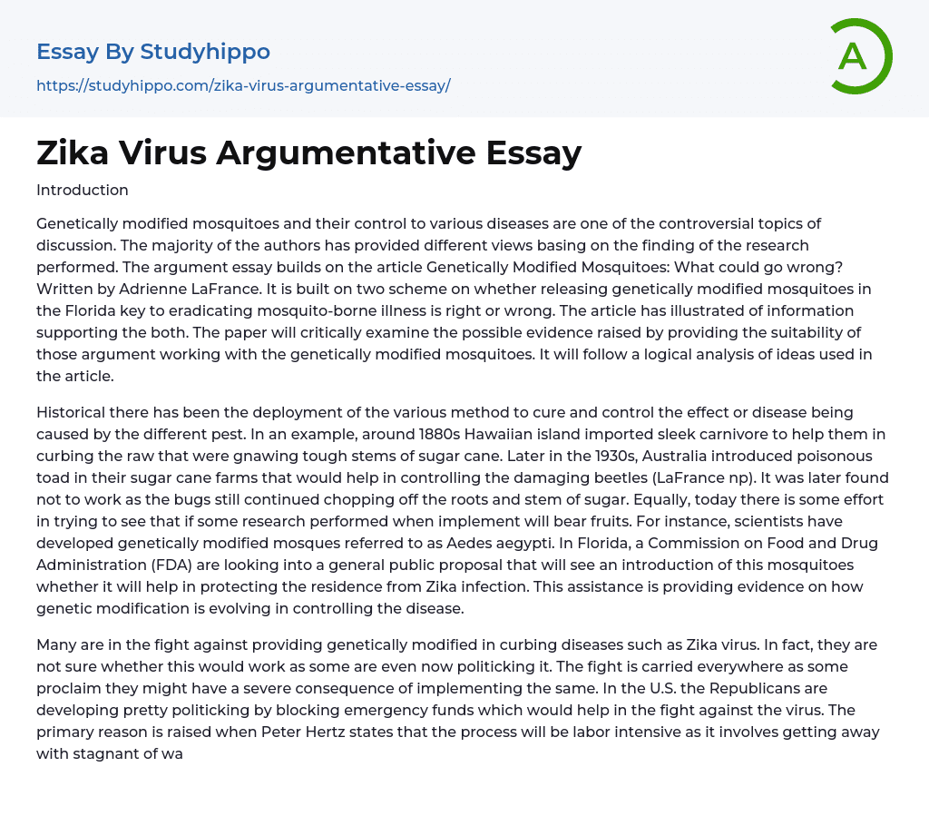Zika Virus Argumentative Essay