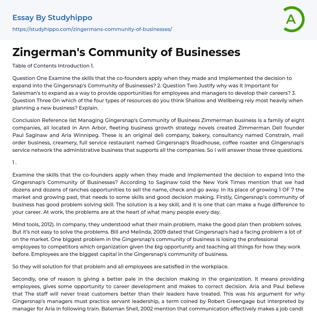 Zingerman’s Community of Businesses Essay Example