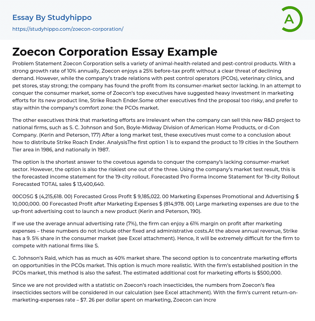 Zoecon Corporation Essay Example