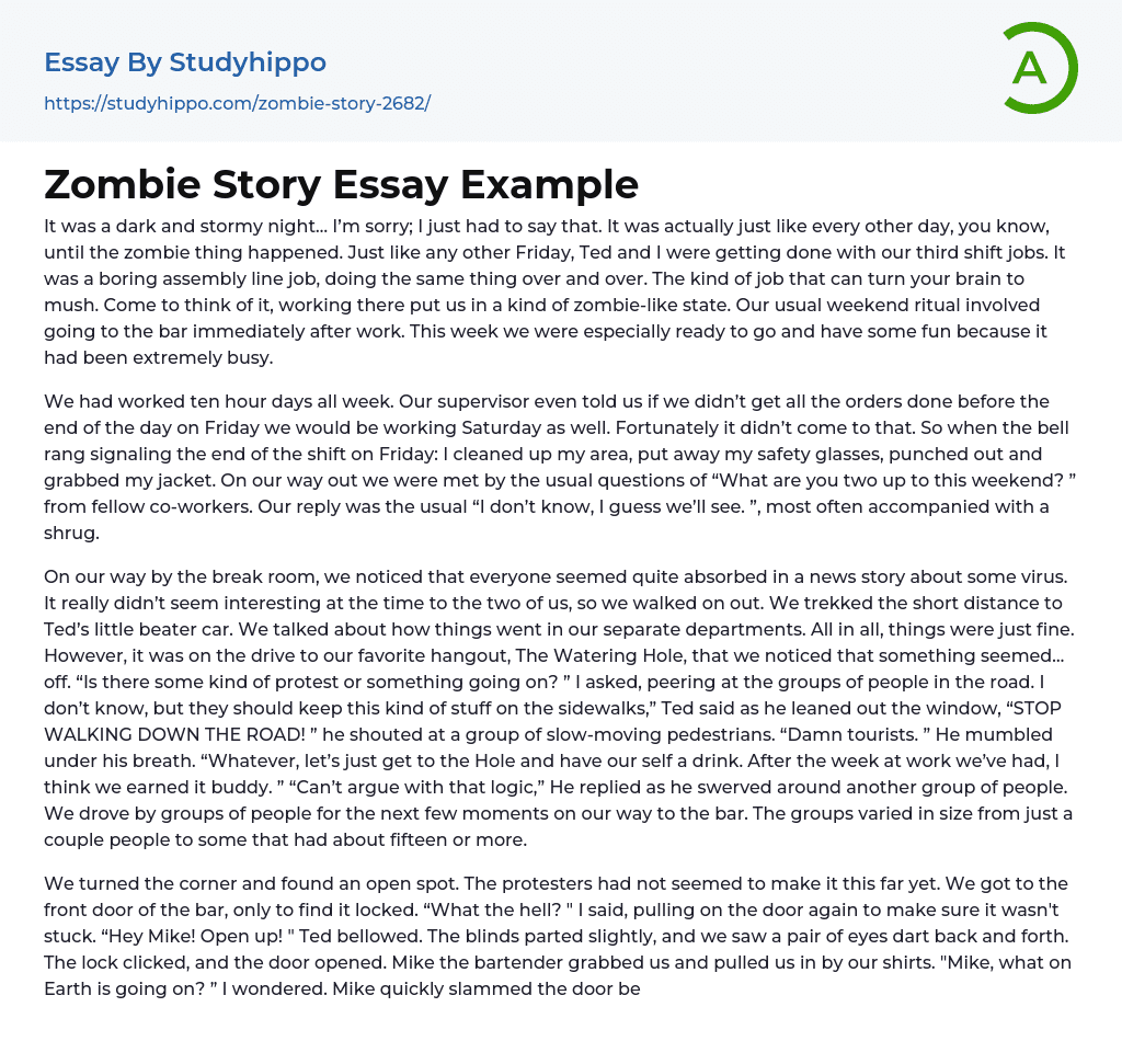 A Story about What Would Happen If I Met a Zombie Essay Example