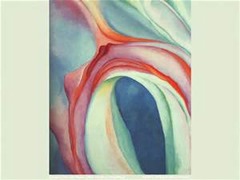 Georgia O'Keeffe puts the emphasis on the negative shape of which color?