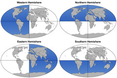 northern, southern, eastern, and western hemispheres.