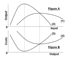 Refer to the short-run production and cost data. In Figure A curve (1) is: