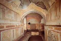 Title/ Designation: Catacomb of Priscilla  Artist/ Culture: Rome, Italy; Late Antique Europe  Date of Creation: 200-400 CE  Materials: excavated tufa and fresco