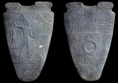 Title/ Designation: Palette of King Narmer  Artist/Culture: Predynastic Egypt  Date of Creation:c. 3,000-2,930 BCE  Materials: Greywacke