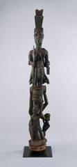 Veranda Post: Female Caryatid and Equestrian Figure, Yoruba
