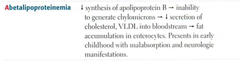 Abetalipoproteinemia: what is it? Genetics? Sx? Findings?