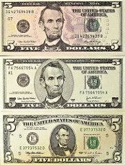 President on $5 five dollar bill: