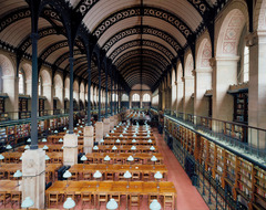 Figure 27-46 HENRI LABROUSTE, reading room of the Bibliotheque Sainte-Genevieve, Paris, France, 1843-1850.