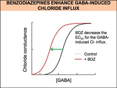 How does benzodiazepine affect the EC50 for the GABA-induced Cl- influx?