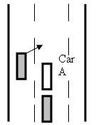The vehicle in the middle lane has a