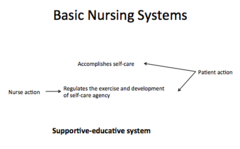 In basic nursing systems, identify the nurses action in the *supportive-education system*