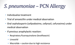 How should S. pneumo treatment be managed for patients with a PCN allergy?