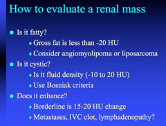 how to eval a renal mass?