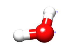 The two chemical bonds and geometry of water are best represented by: