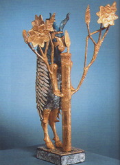 Ram in thicket, ANCIENT NEAR EAST BRONZE AGE, gold, silver, shell & lapis lazuli over wood, British Museum, London